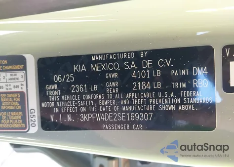 2025 Kia K4 Gt-Line z USA, uszkodzony, nr VIN 3KPFW4DE2SE169307